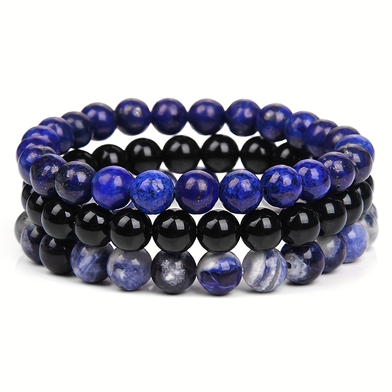 3pcs Stone Bead Bracelet Set Boho Style for Couples